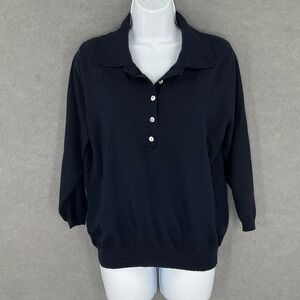 Zara‎ Womens Collar Button Wool Blend 3/4 Sleeve Knit Top Blue Size XL